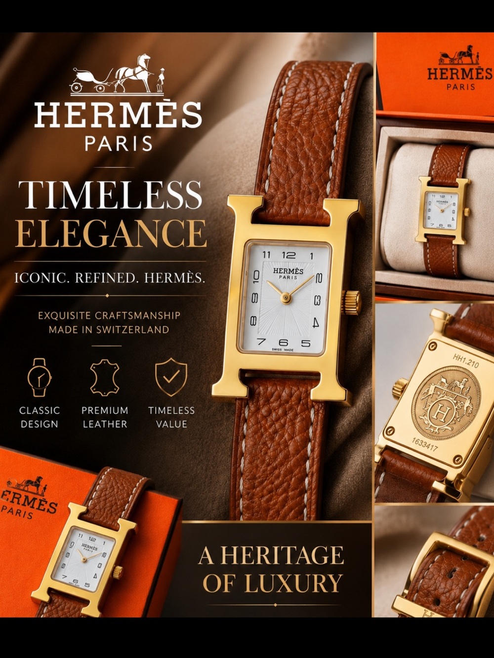 Hermès Timeless Elegance Brown Leather H Watch